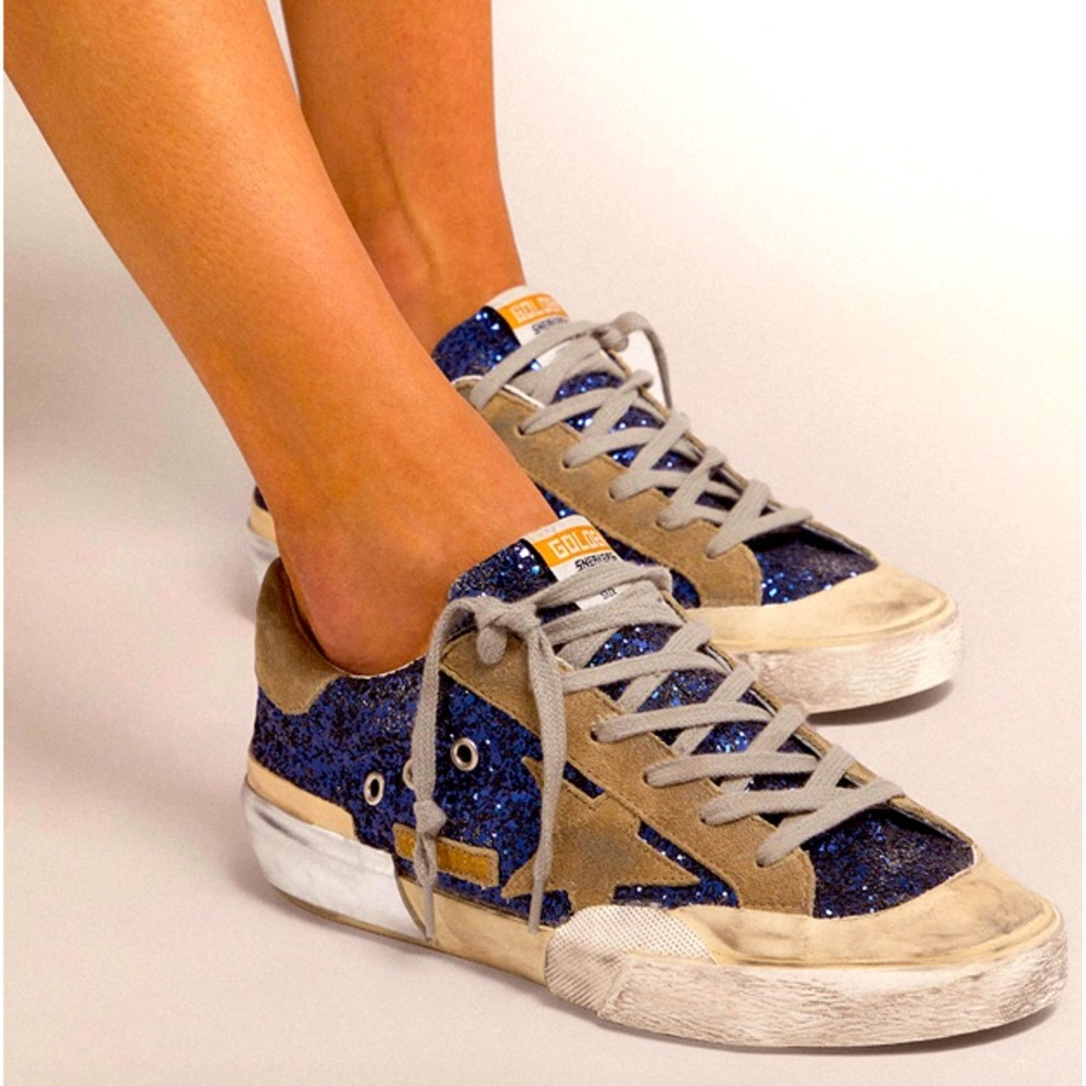 Golden Goose Super-Star sneakers in blue glitter with dove-gray suede star